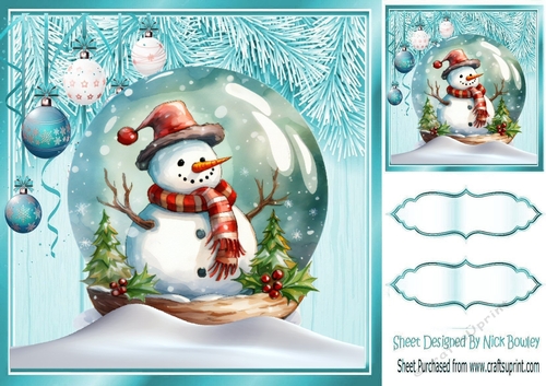 Lovely Snow Globe With Turq/White Baubles 8x8 (one)