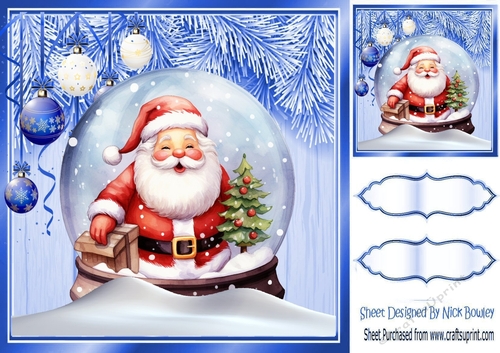 Lovely Snow Globe With Blue/White Baubles 8x8 (Two)