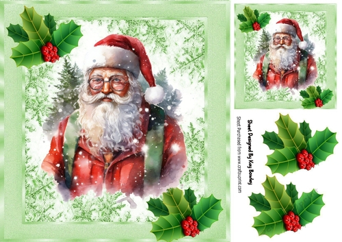 Lovely Santa With Holly & Berries 8x8