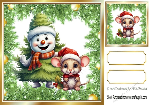 Funny Snowman Tree With Cute Christmas Mouse 8x8