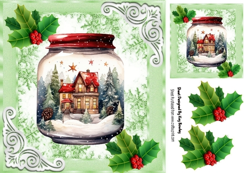 Lovely Jar With A Cottage And Snow Holly/Berries 8x8