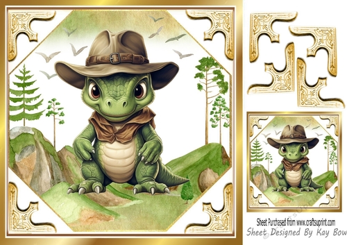 Country & Western Dino In Cowboy Hat 8x8 (One)