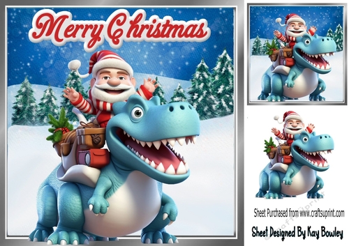 Christmas T Rex With Santa In Snow Scene 8x8 (One)