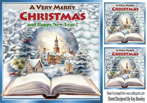 Lovely Snow Scene With Open Book  8x8 (One)