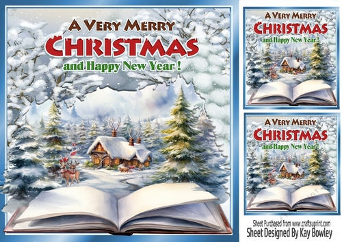 Lovely Snow Scene With Open Book  8x8 (Two)