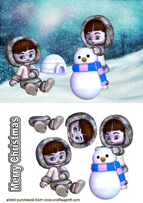 Cute Little Eskimos Playing in the Snow