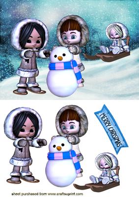 Eskimo Friends with Snowman