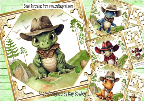 4 Country & Western Dinos In Cowboy Hats 8x8 Mini Kit