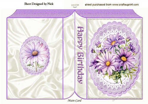 Pretty Lilac Daisies On Lace Folded Book (One)