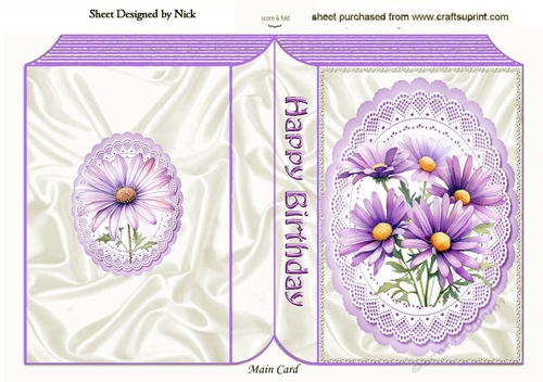 Pretty Lilac Daisies On Lace Folded Book (Two)