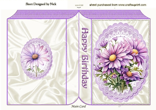 Pretty Lilac Daisies On Lace Folded Book (Three)