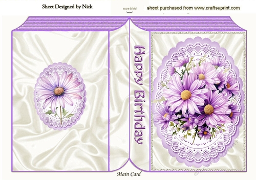 Pretty Lilac Daisies On Lace Folded Book (Four)