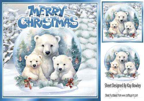 Lovely Polar Bear Family In A Snow Globe 8x8