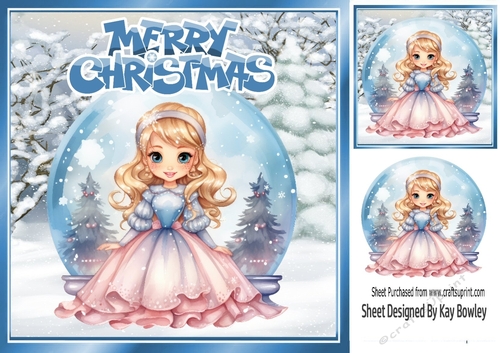 Pretty In Pink. Princess In A Snow Globe With Trees 8x8