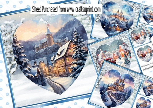  4 Pretty Snow Scene With Snow Tree Hearts 8x8 Mini Kit