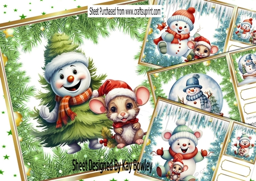  4 Funny Snowmen  Designs & Cute Christmas Mice 8x8  Mini Kit