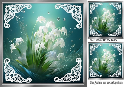 Pretty Lily Of The Valley With Ornate Corners 8x8 (Three)