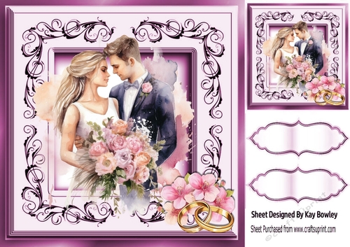Lovely Wedding Couple Pink Ornate, Pink Roses 8x8