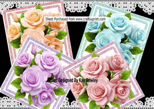 4 Lovely Coloured Roses Back Grounds Card Fronts 8x8