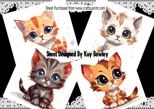 4 Cute Kittens  Toppers 8x8 Card Fronts 