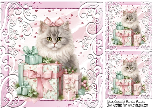 Pretty  Pink Christmas With Kitten 8x8 (One) Card/Fronts