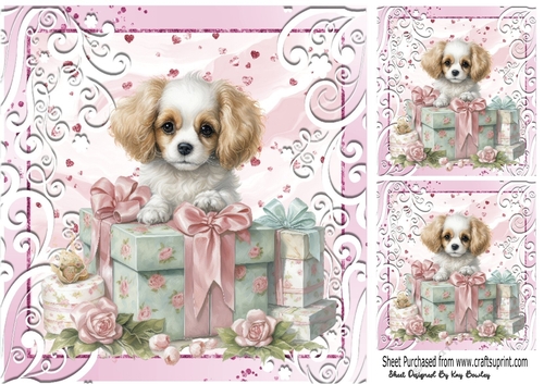 Pretty  Pink Christmas With Puppy 8x8 (Two) Card/Fronts