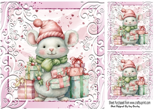 Pretty  Pink Christmas With A Mouse 8x8 (Three) Card/Fronts