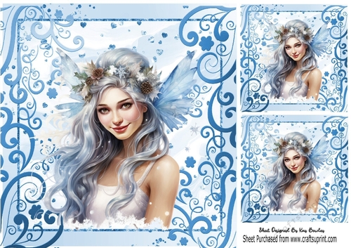 Winter Snow Blue Fairies 8x8 Card (Two)
