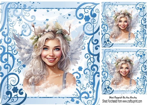 Winter Snow Blue Fairies 8x8 Card (Three)