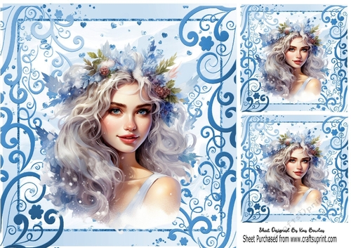 Winter Snow Blue Fairies 8x8 Card (Four)