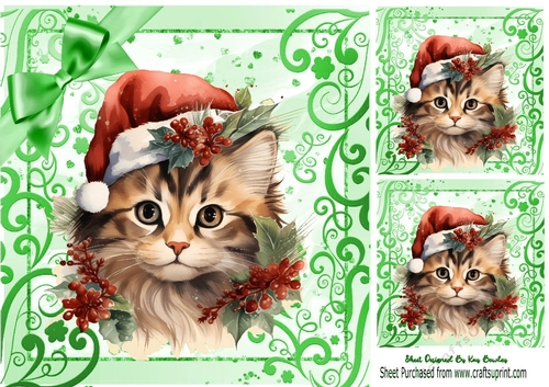 Cute Kitten In Santa Hat In Christmas Ornate 8x8 Frame