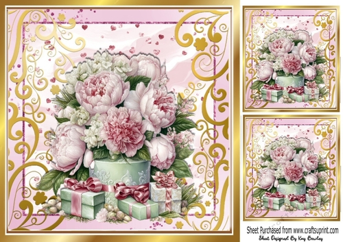 Pretty Pink Roses/Presents In Gold/Pink Ornate 8x8 (two)
