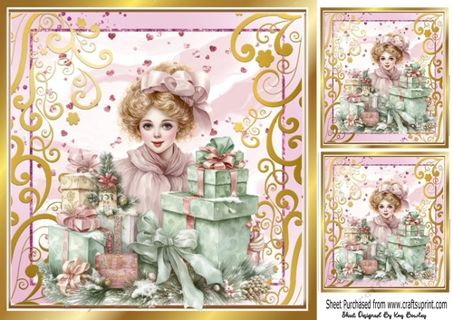 Pretty Presents/Vintage Girl Gold/Pink Ornate 8x8 