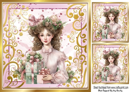Pretty Presents/Vintage Girl Gold/Pink Ornate 8x8 (two)