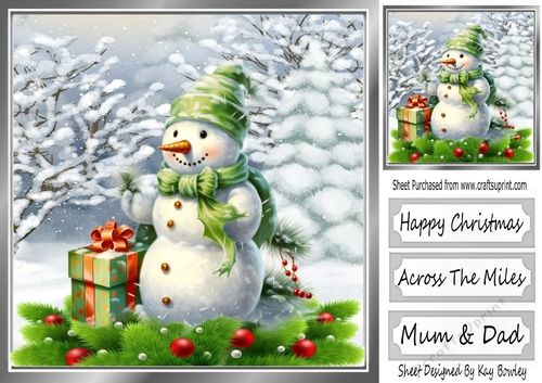 Lovely Snowman in Snowscene 8x8 (Three)