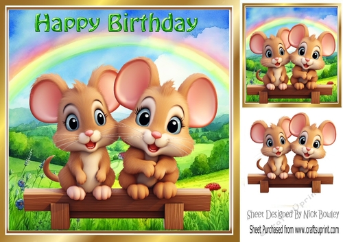 Cute Baby Mice With Rainbow 8x8 (One)