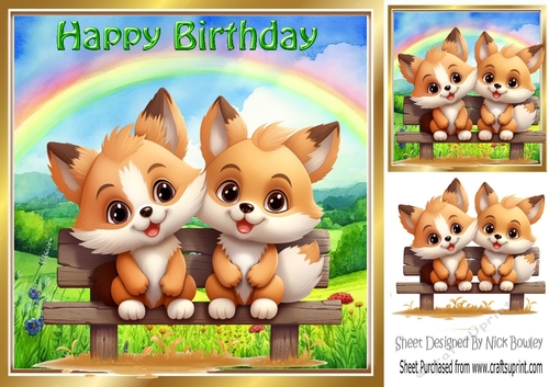 Cute Baby Foxes With Rainbow 8x8 (Three)