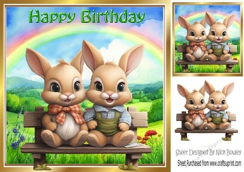 Cute Baby Bunnies With Rainbow 8x8 (Four)