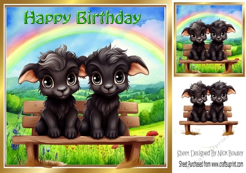 Lovely Baby Goats With Rainbow 8x8 (Two)