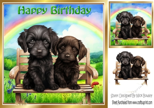 Lovely Black Puppies With Rainbow 8x8 (One)