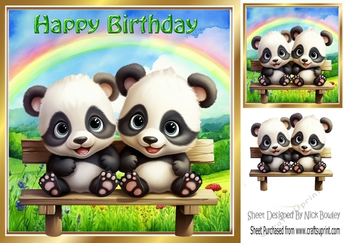 Lovely Baby Pandas With Rainbow 8x8 (Four)
