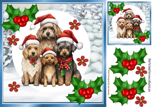 Cute Christmas Family Of Dogs With Holly 8x8