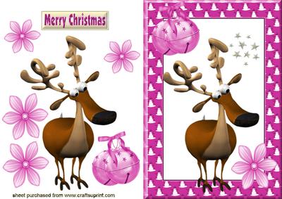 Cute Reindeer with Bells in Pink Frame