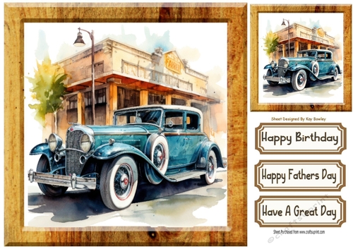 Lovely Vintage Car In  8x8 Wooden Frame (Two)