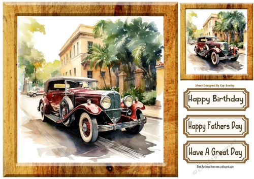 Lovely Vintage Car In  8x8 Wooden Frame (Three)