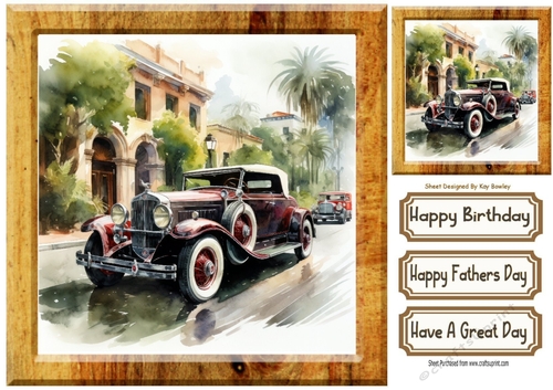 Lovely Vintage Car In  8x8 Wooden Frame (Four)