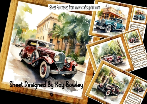  4 Lovely Vintage Cars In  8x8 Wooden Frames  Card Mini Kit