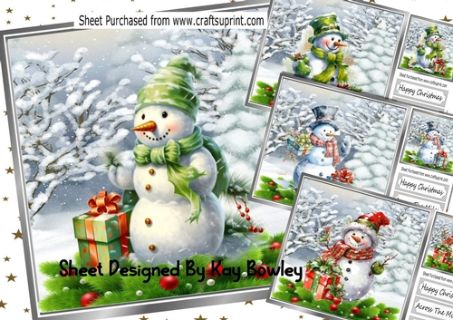 4 Lovely Snowmen With Gifts In Snowscene 8x8 Card Mini Kit