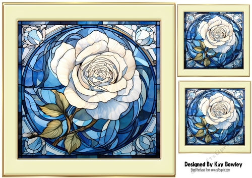 Beautiful Blue Rose In Stained Glass In Cream/Gold 8X8 Frame (One)