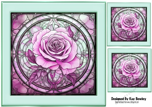 Beautiful Pink Rose In Stained Glass In 8X8 Frame (Two)